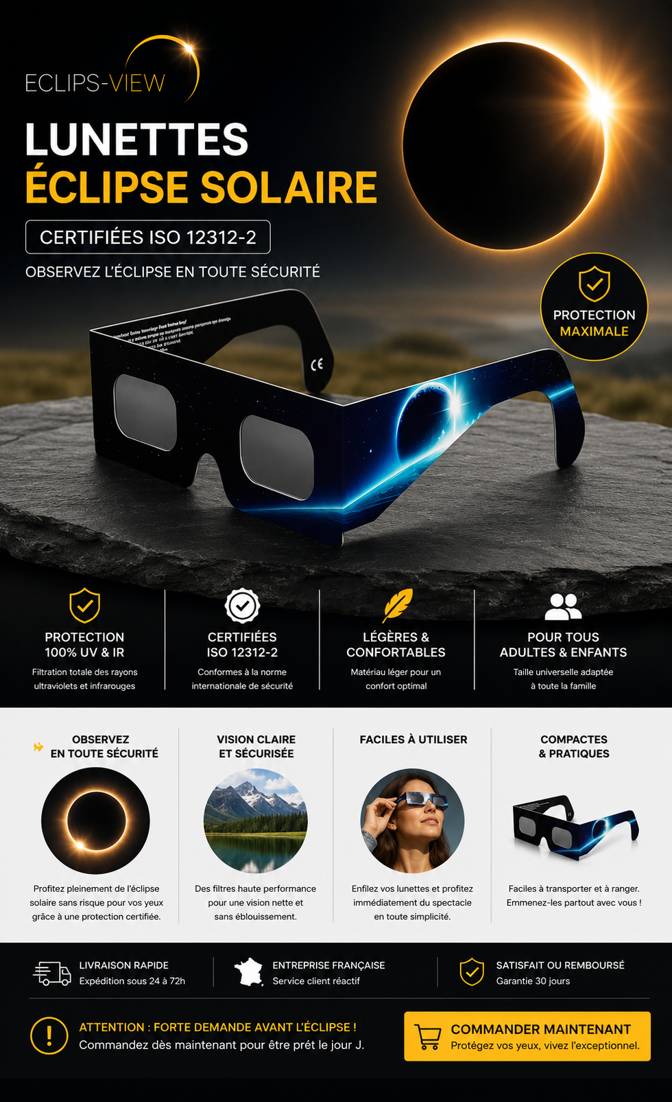 Lunettes Éclipse Solaire Certifiées ISO 12312-2 Protection Totale sélectionnées par Eclips-View