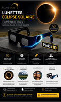 Paquete de 10 gafas para eclipse solar certificadas ISO 12312-2 con protección total seleccionadas por Eclips-View